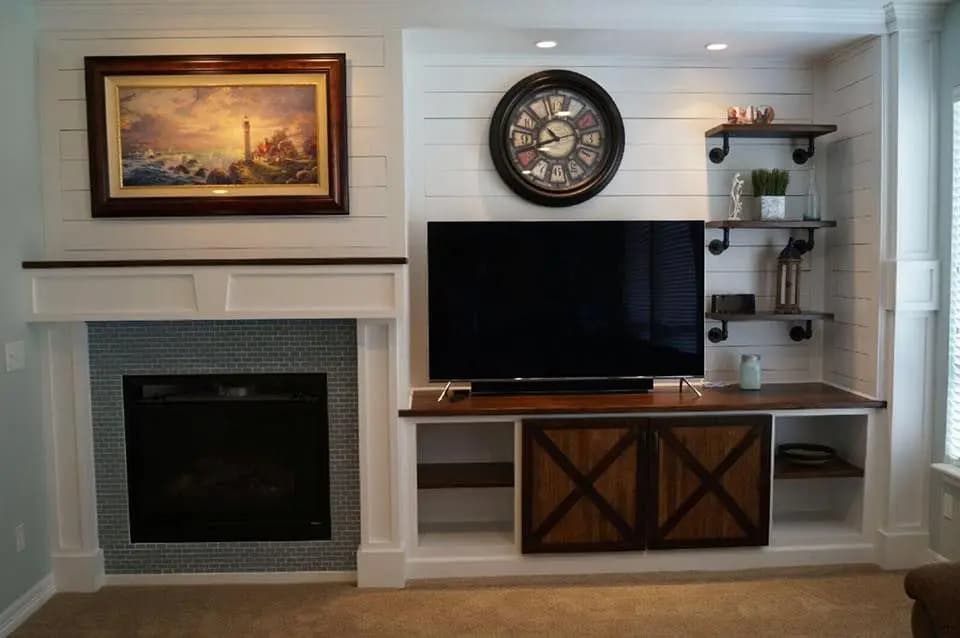 a tv on a shelf in a room