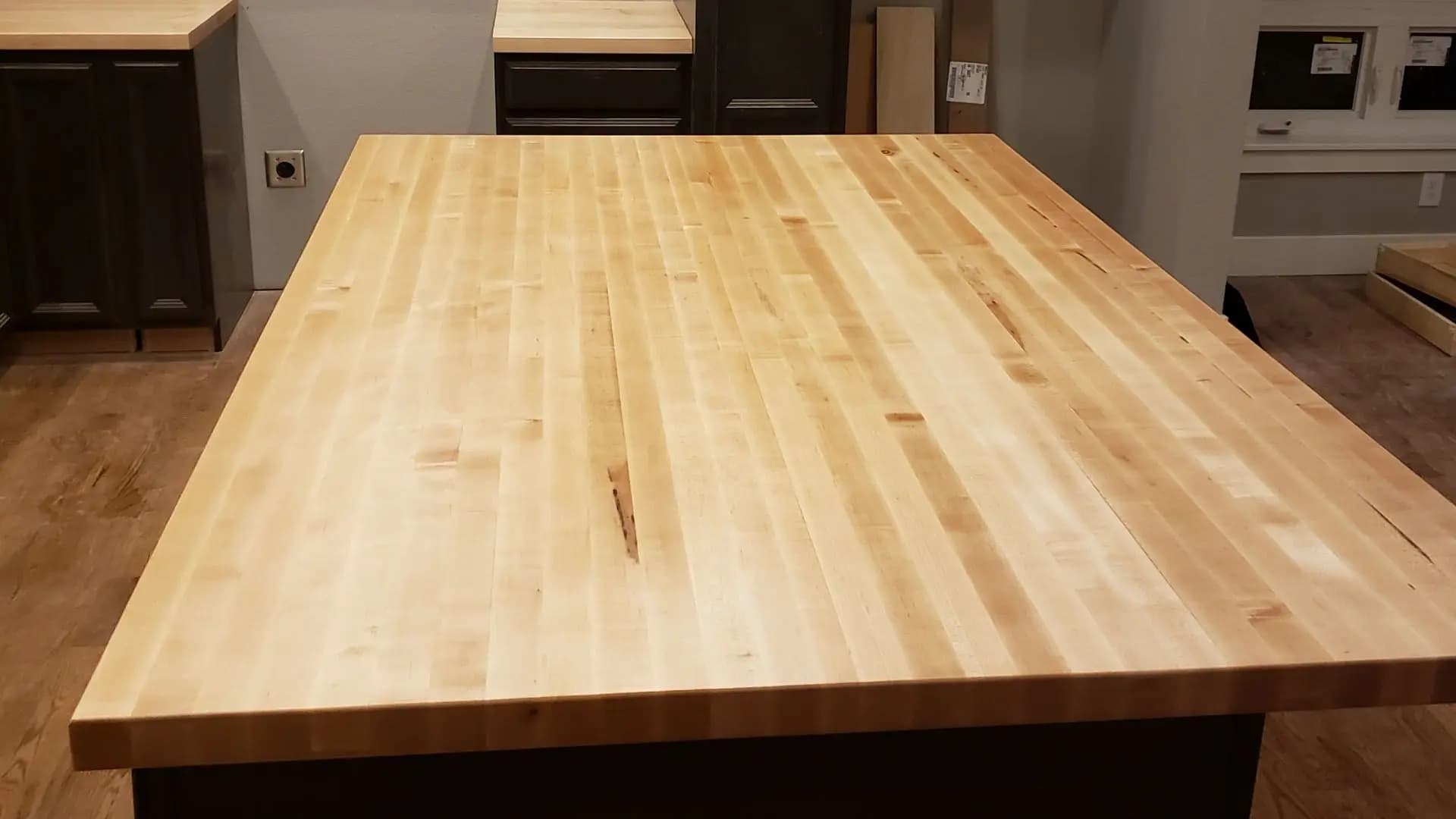 a wooden table with drawers